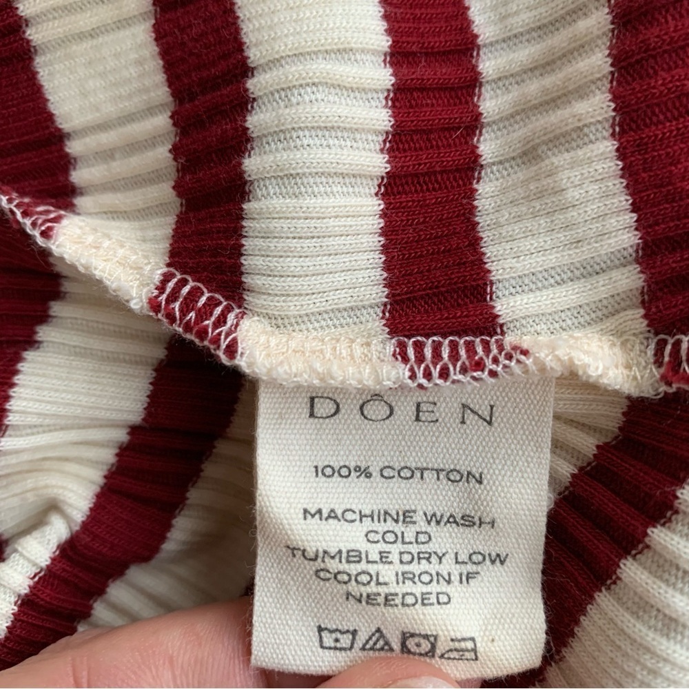 Doen Como Cotton Button Henley Long Sleeve Mini Dress Auburn San Simeon Stripe - Picture 12 of 13